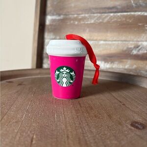 Starbucks 2021 Hot Pink Hot Cup Ornament with Red Ribbon